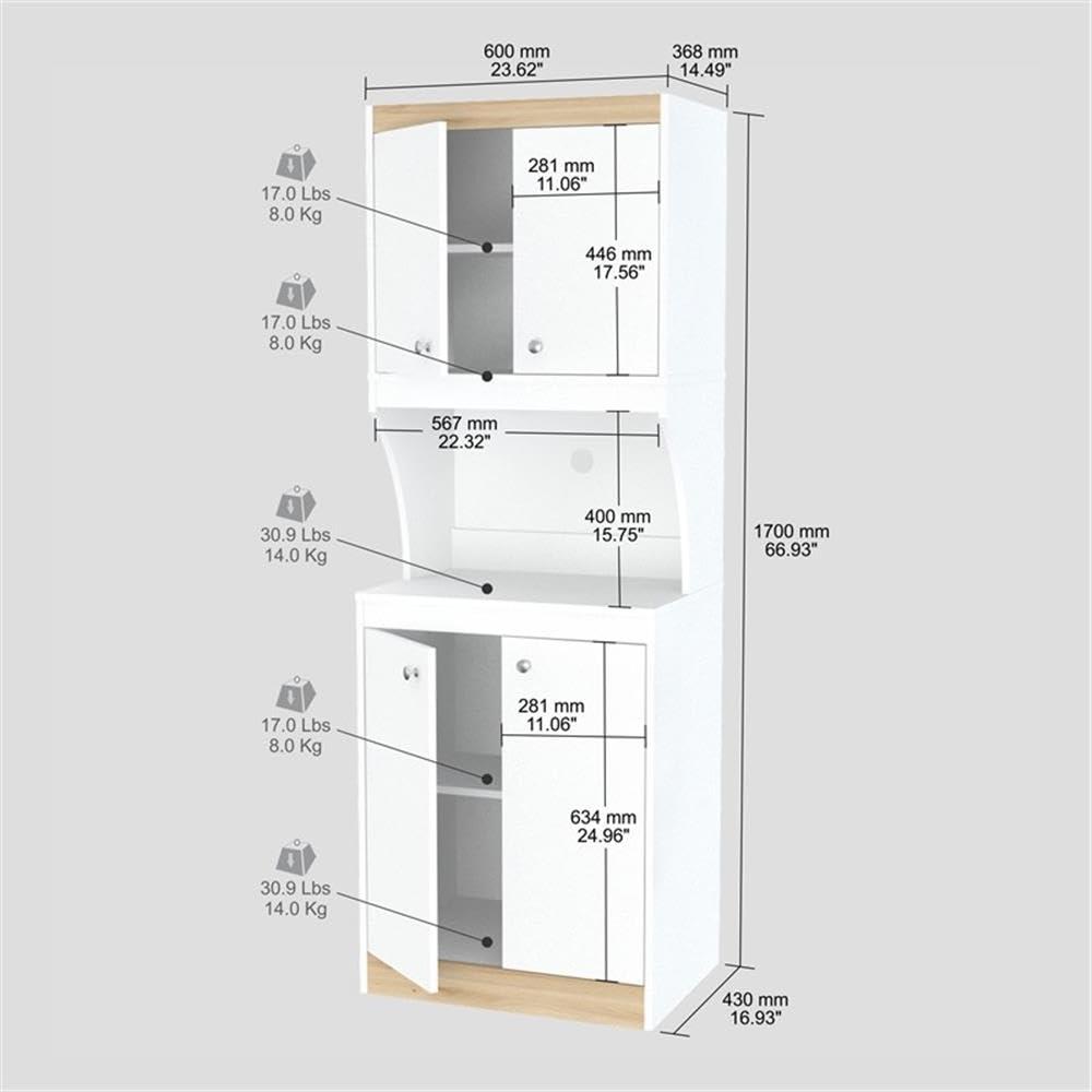 Inval Galley Laminate 4-Door 4-Shelf Kitchen Microwave Cabinet 24"W, White
