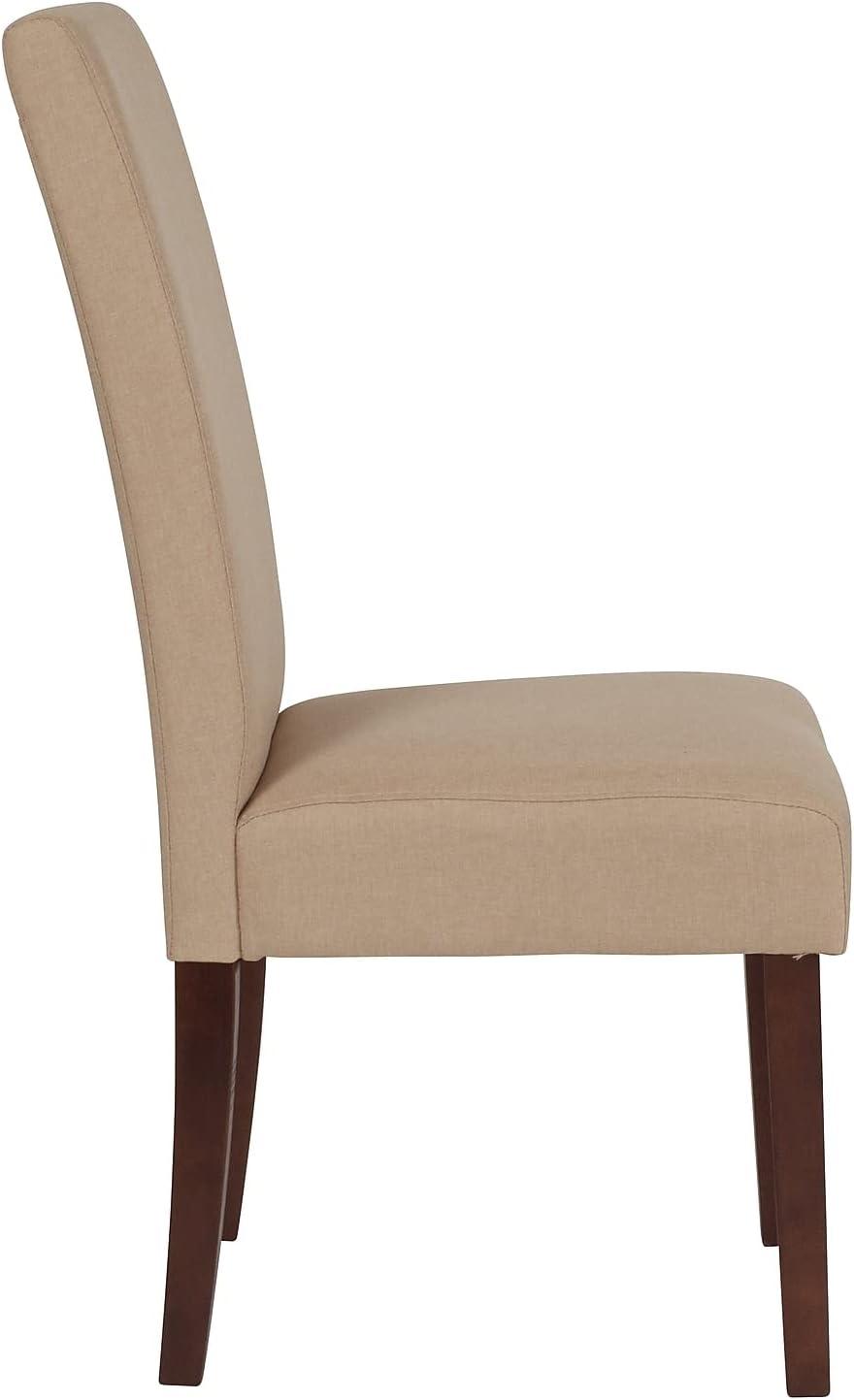 Flash Furniture Greenwich Series Beige Fabric Upholstered Panel Back Mid-Century Parsons Dining Chair