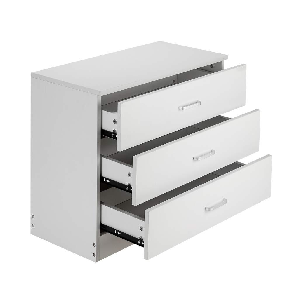 XIAOTAO 3-Drawer Dresser, Small Nightstand Modern Storage Chest of Drawer Wooden Side Table End Table for Bedroom, Living Room, Reception Room (White)
