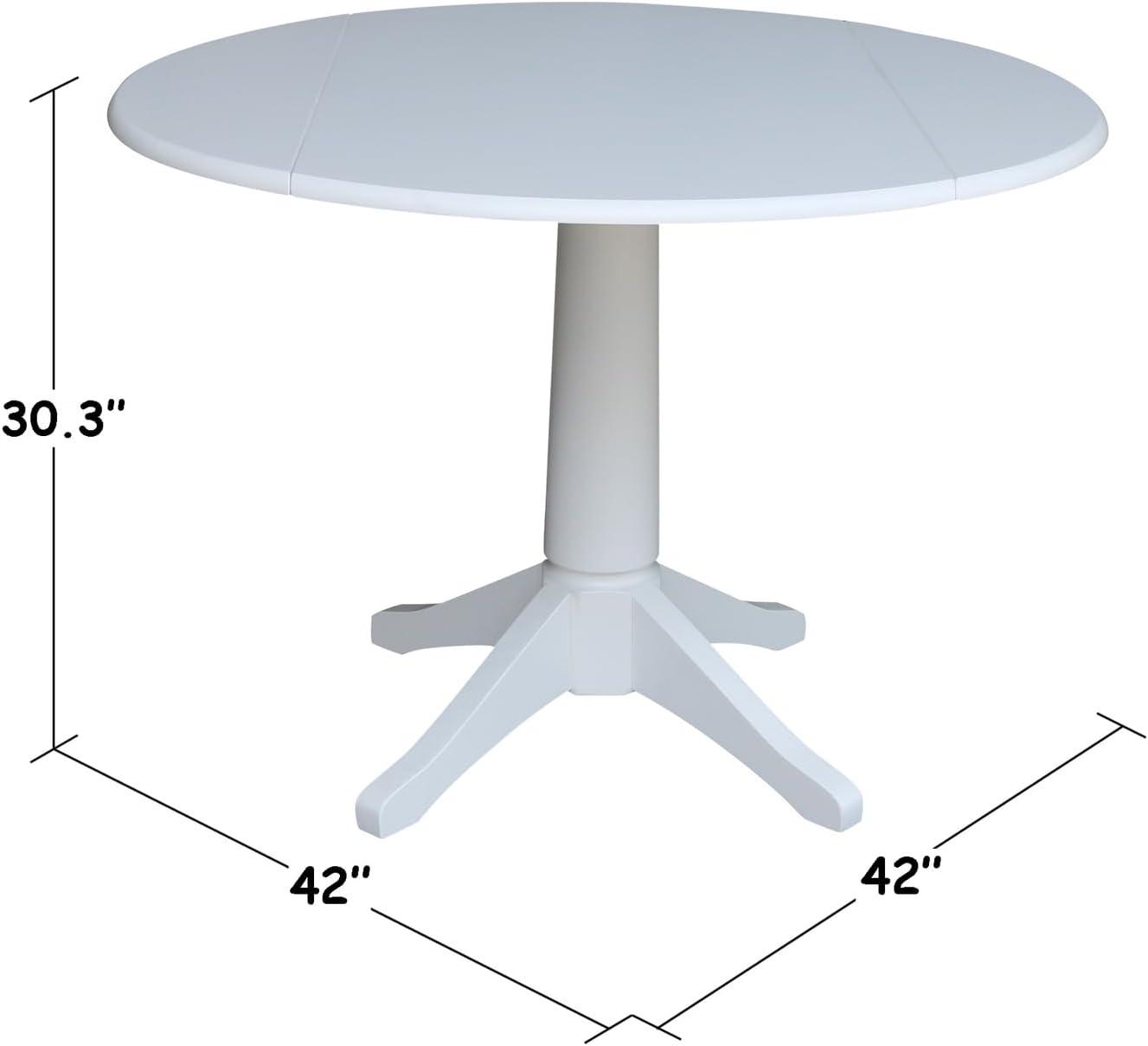 Elegant White 42" Round Solid Wood Extendable Pedestal Dining Table