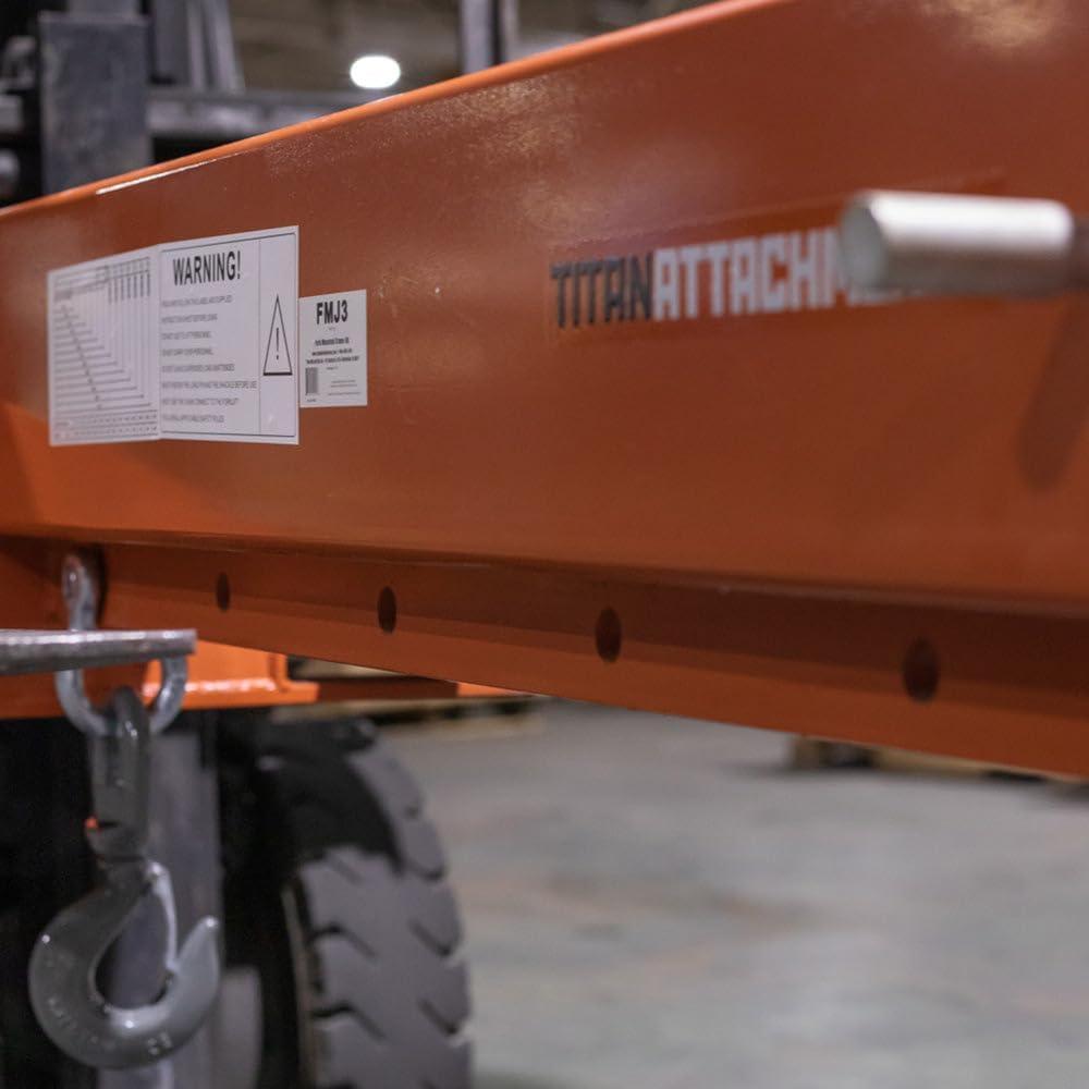 Titan Attachments Fork Mounted Adjustable Hoist Jib Boom Crane, Manual Telescopes 79"-147", 6000 LB Lift Capacity, Two 3 Ton Swivel Hooks, Ideal for Warehouse or Factories