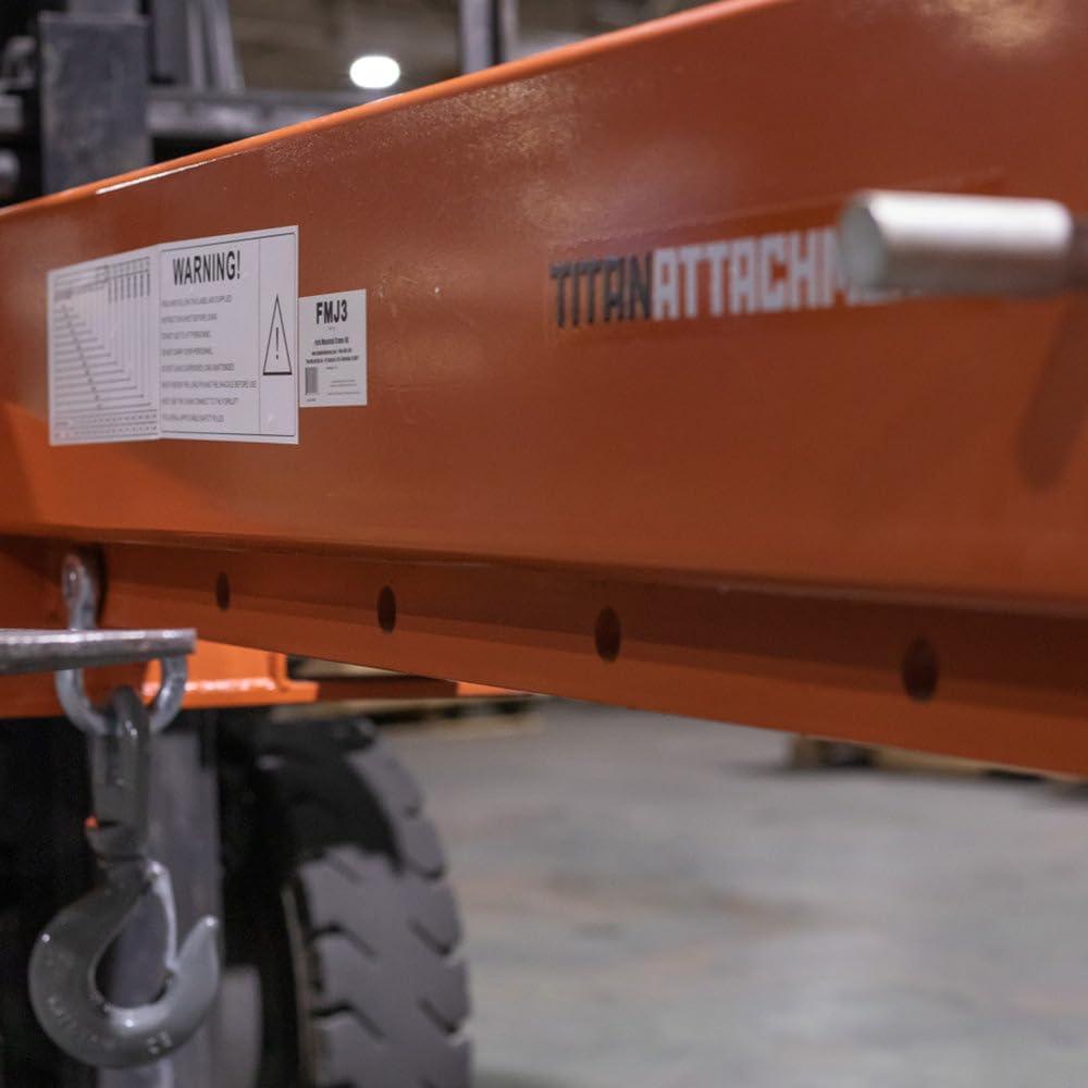 Titan Attachments Fork Mounted Adjustable Hoist Jib Boom Crane, Manual Telescopes 79"-147", 6000 LB Lift Capacity, Two 3 Ton Swivel Hooks, Ideal for Warehouse or Factories