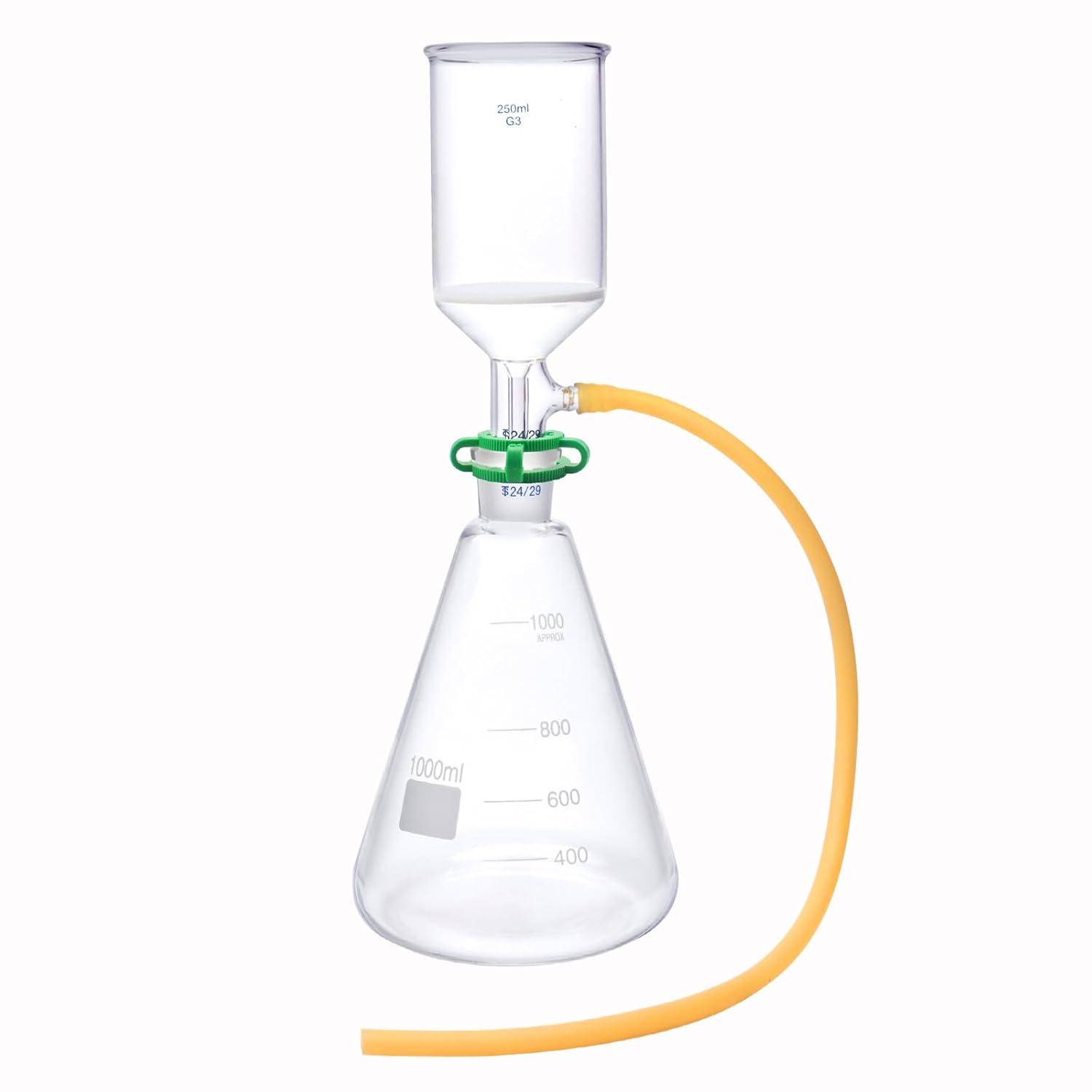 Buchner Funnel Filtering Kit with 1000 ml Filter Bottle and 250 ml Buchner Funnel, G3 Borosilicate Glass Lab Vacuum Filtration Distillation Apparatus Filter Flask Set