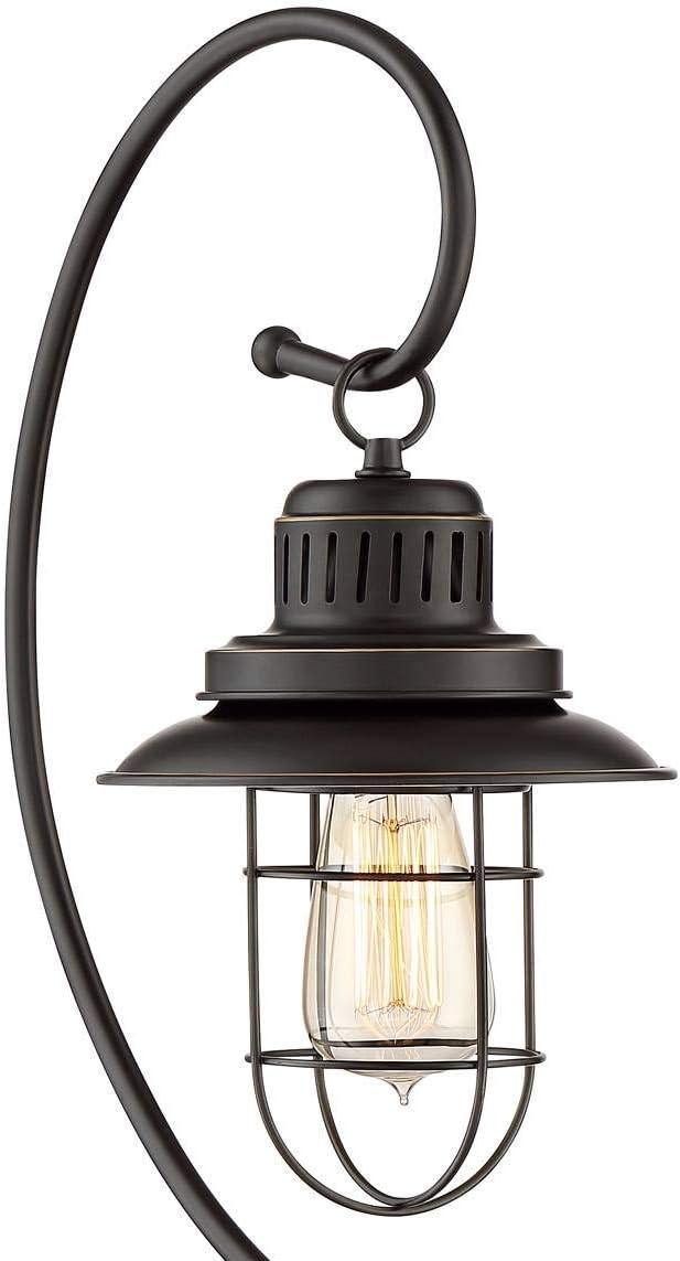 Edison Bronze 30'' Industrial Desk Lantern Lamp with Metal Cage Shade