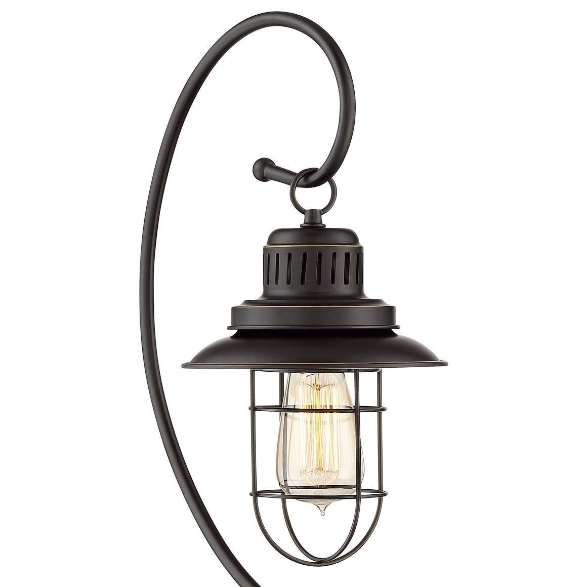 Edison Bronze 30'' Industrial Desk Lantern Lamp with Metal Cage Shade