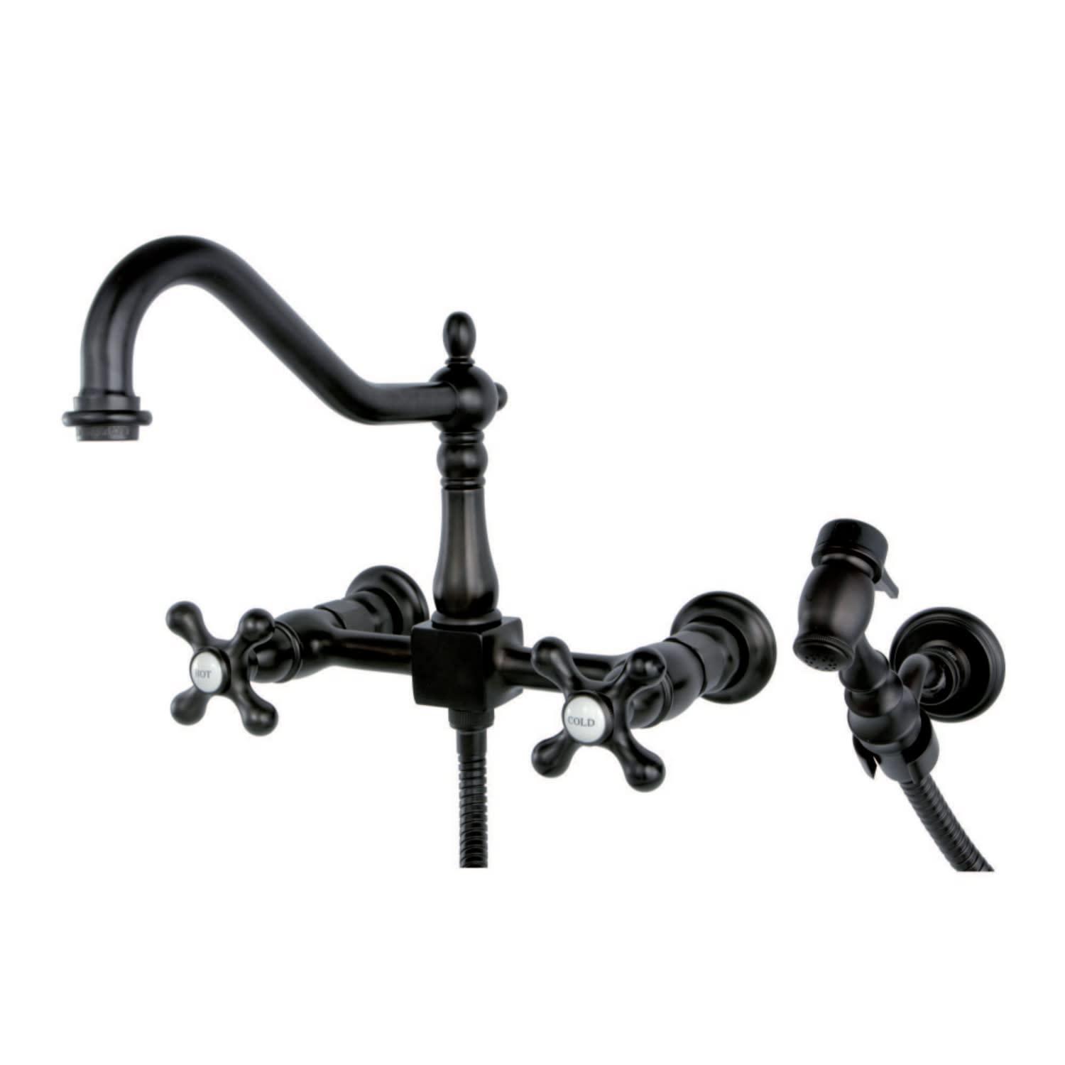 Kingston Brass Heritage Double-Handle Wall-Mount Bridge Kitchen Faucet