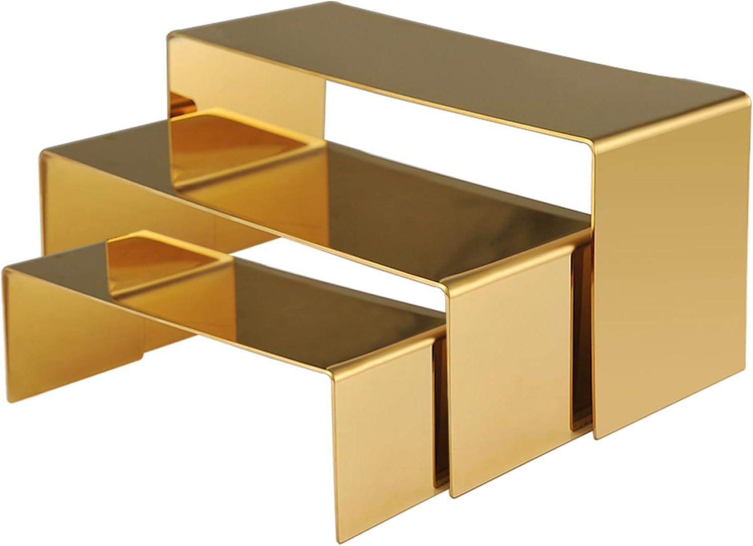 Purse Display Stand, 3 Gold Risers Display Stands Stainless Steel, Heavy Duty Countertop Shoes Stand Handbag Holder Risers for Home Boutique Retail Store Vendor Display Bags Perfume Jewelry Craft