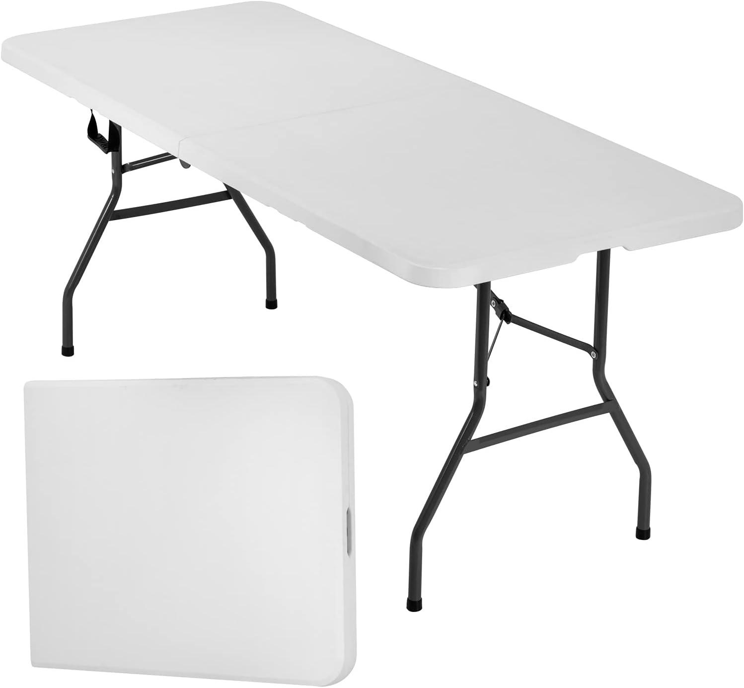 CL.HPAHKL 4 ft Folding Table with 3 Adjustable Height, Small Plastic Foldable Table with Carrying Handle, Portable Camping Table Fold in Half for Indoor Outdoor Camping, Picnic and Party, White