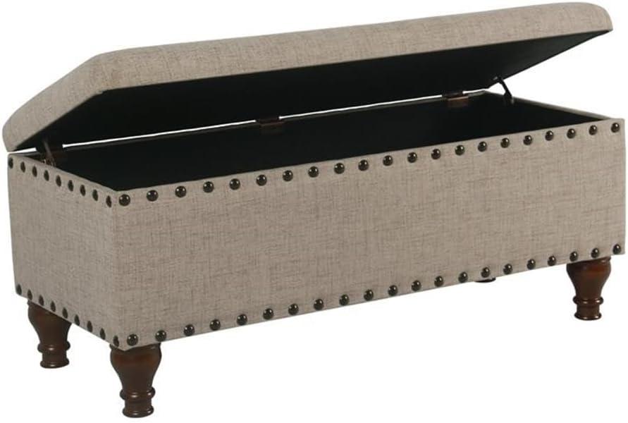 Large Storage Bench with Nailhead Trim Tan - HomePop: Upholstered Ottoman, Bedroom Accent Furniture, Foam Cushioned Seating