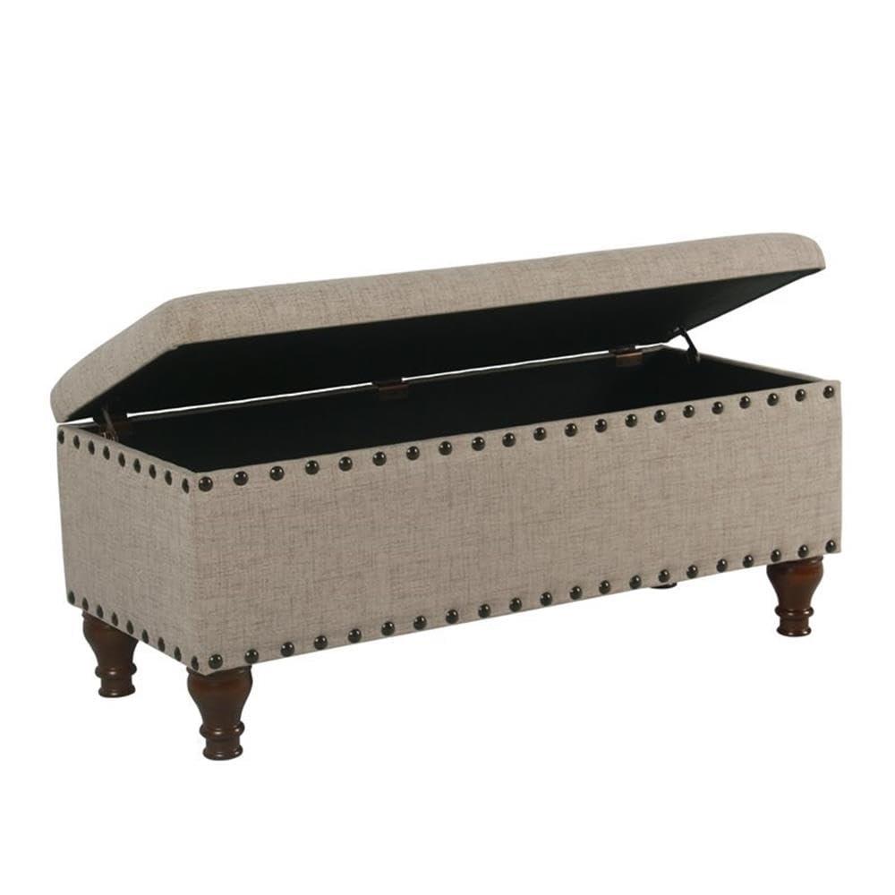 Large Storage Bench with Nailhead Trim Tan - HomePop: Upholstered Ottoman, Bedroom Accent Furniture, Foam Cushioned Seating