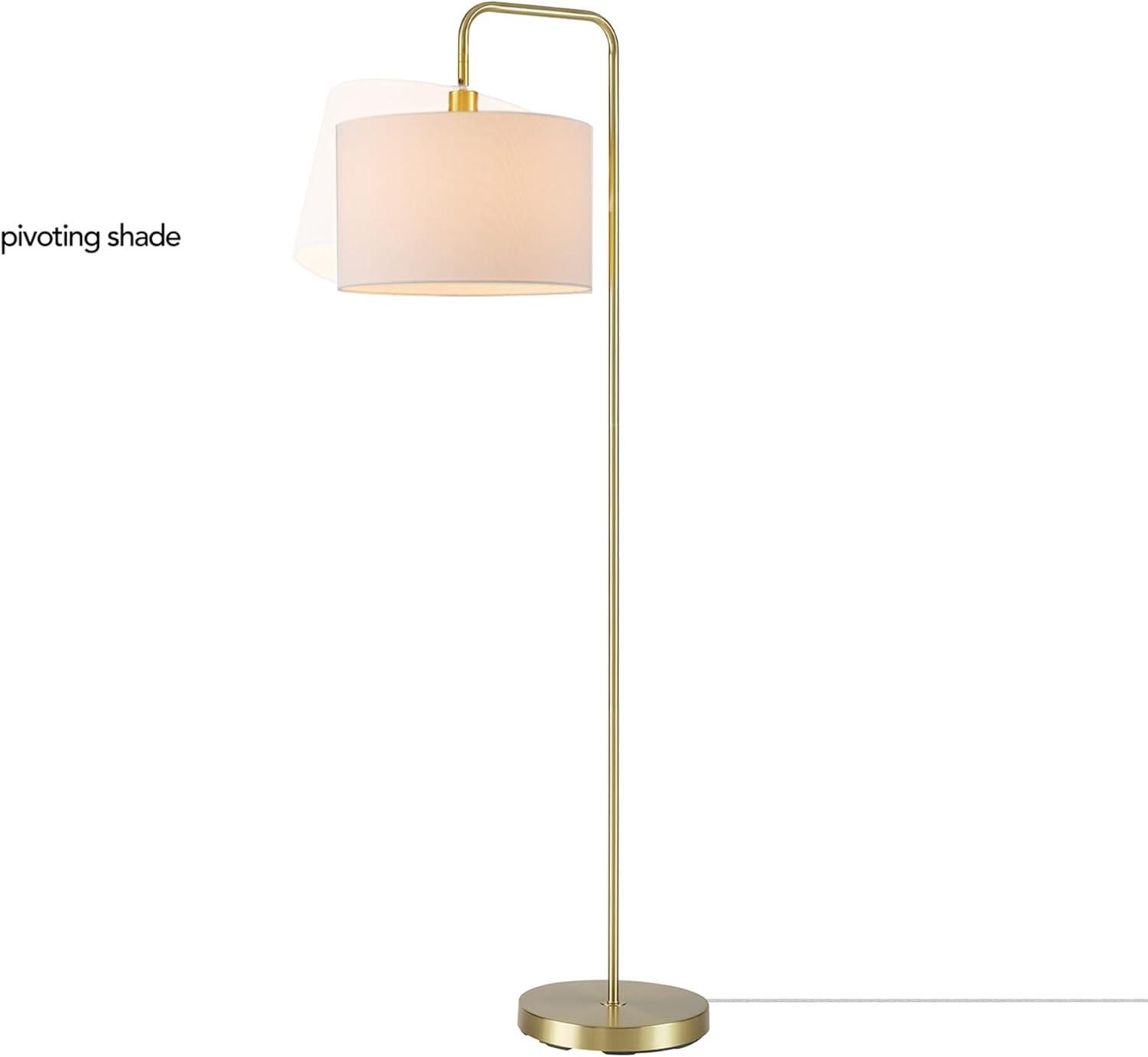 58" Brass Floor Lamp with White Linen Drum Shade