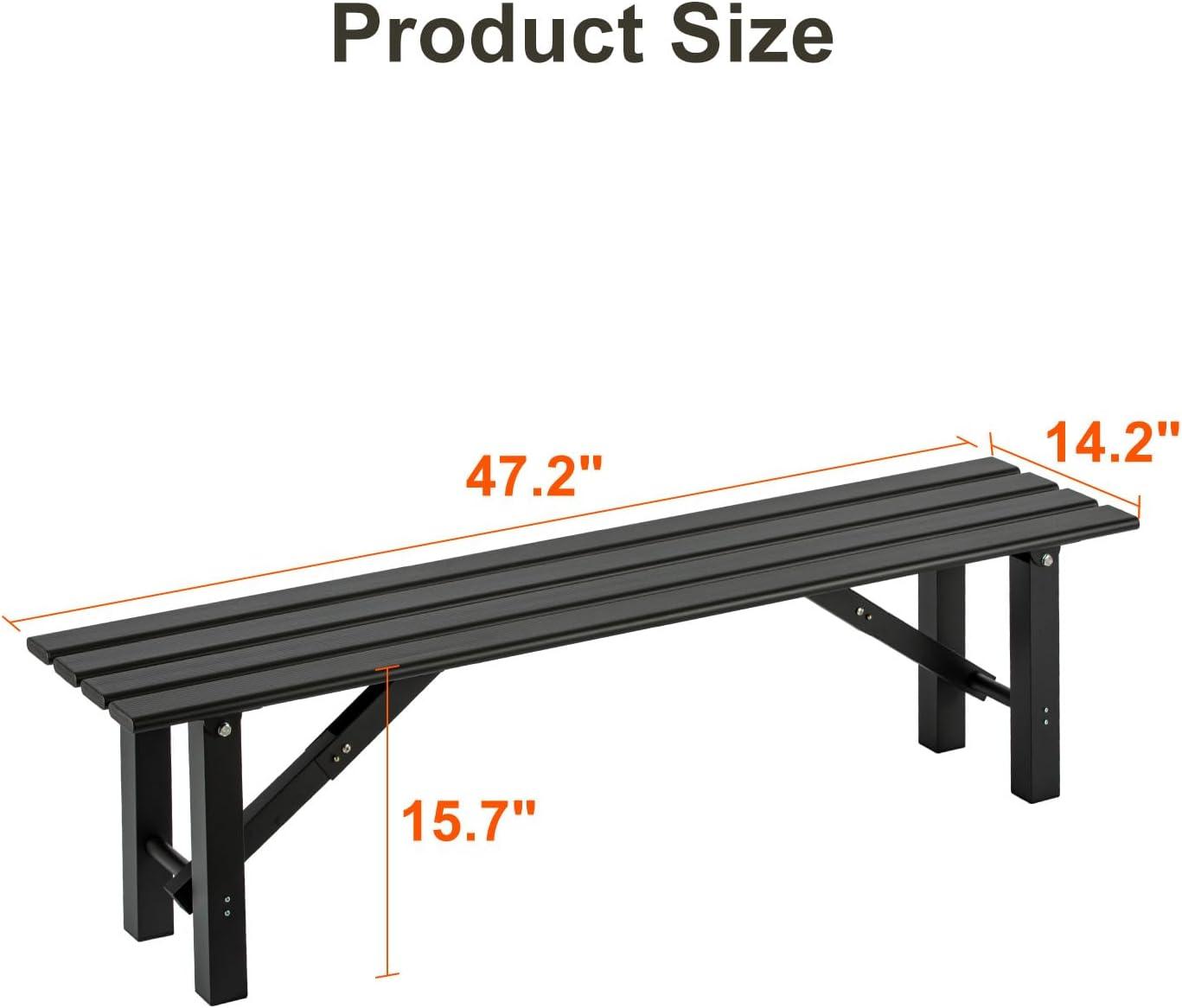 TECSPACE Aluminum Outdoor Patio Bench Black,47.2 x 14.2X 15.7 inches,Integrated Type Without Installation,Light Weight High Load-Bearing,Outdoor Bench for Park Garden,Patio and Lounge