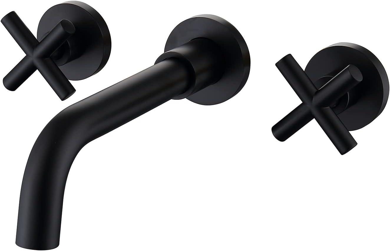 Matte Black Wall Mounted Double Handle Bathroom Faucet