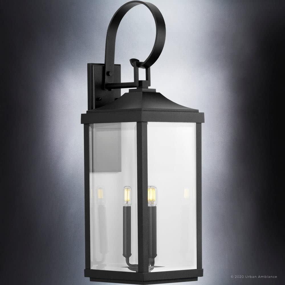 Midnight Black Transitional Lantern Wall Sconce with Clear Glass