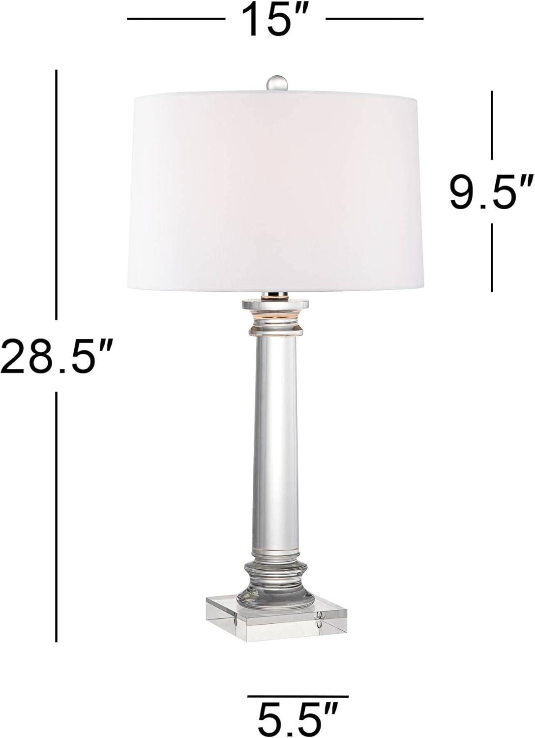 Vienna Full Spectrum 28 1/2" Tall Column Modern Glam End Table Lamp Clear Crystal Single White Shade Living Room Bedroom Bedside