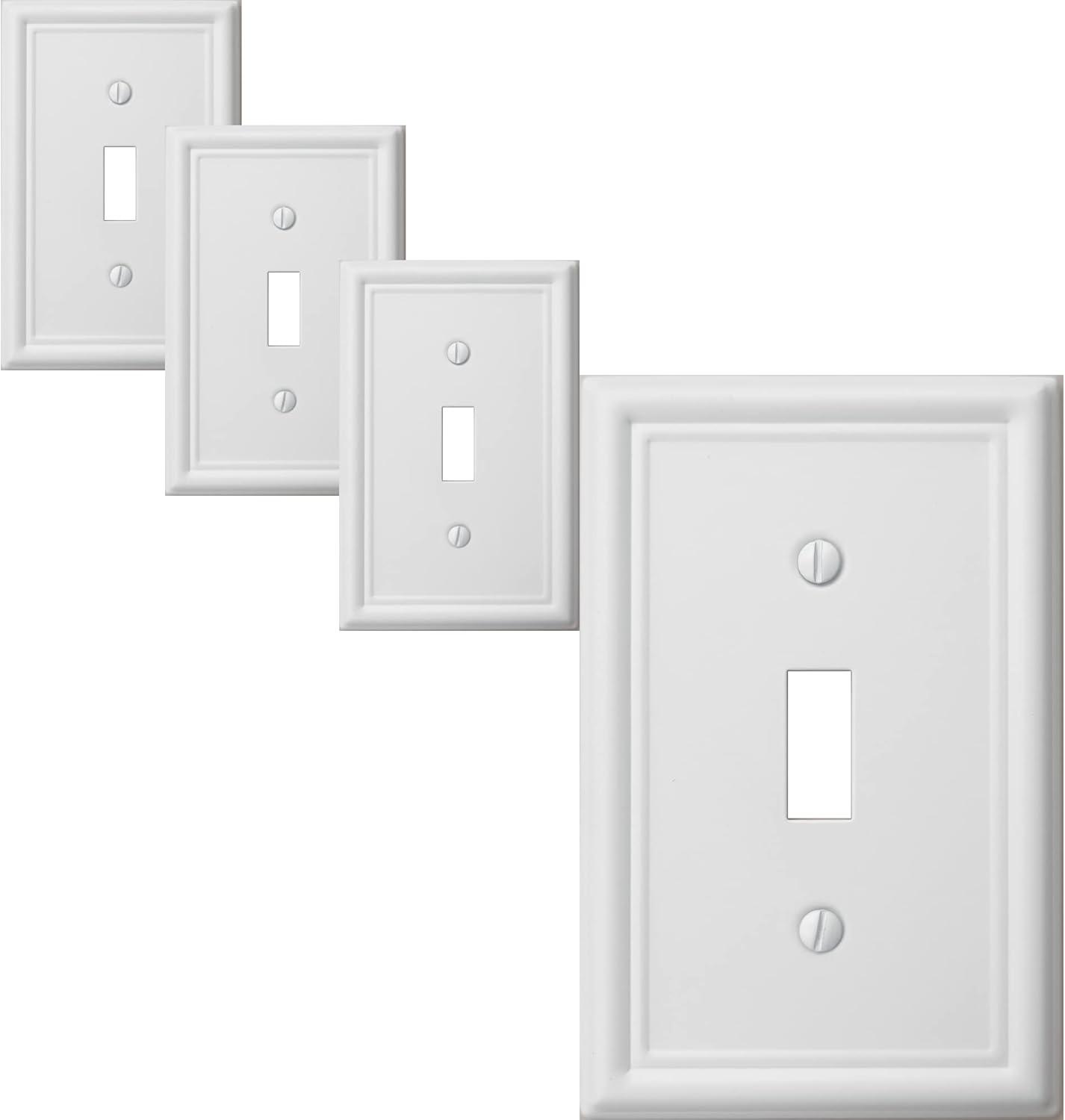 Modern Decorative Wall Plate Switch Plate Outlet Cover, Vintage Retro Wood Grain Design(Single Toggle-4 Pack, White)