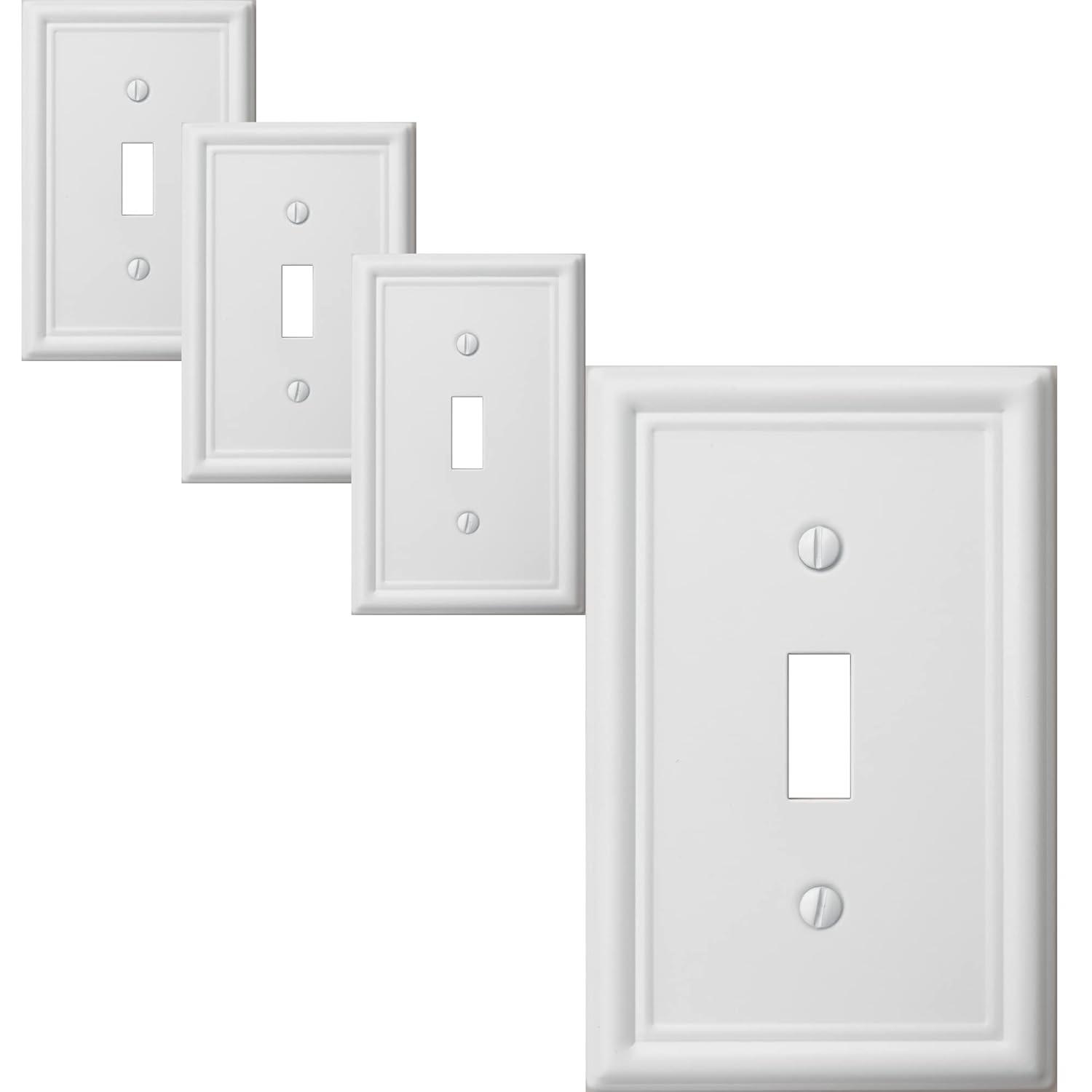 Modern Decorative Wall Plate Switch Plate Outlet Cover, Vintage Retro Wood Grain Design(Single Toggle-4 Pack, White)
