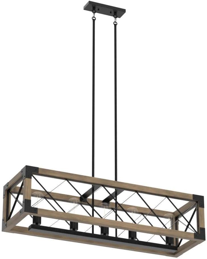 Holbert 5 - Light Rectangle Wood Metal Pendant Light Farmhouse Kitchen Island Chandelier