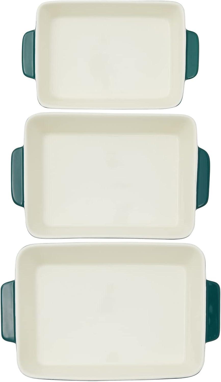 FETLOD 3 Piece Green Casserole Dishes For Oven Use, Baking, Rectangular Ceramic Bakeware Set In Assorted Sizes
