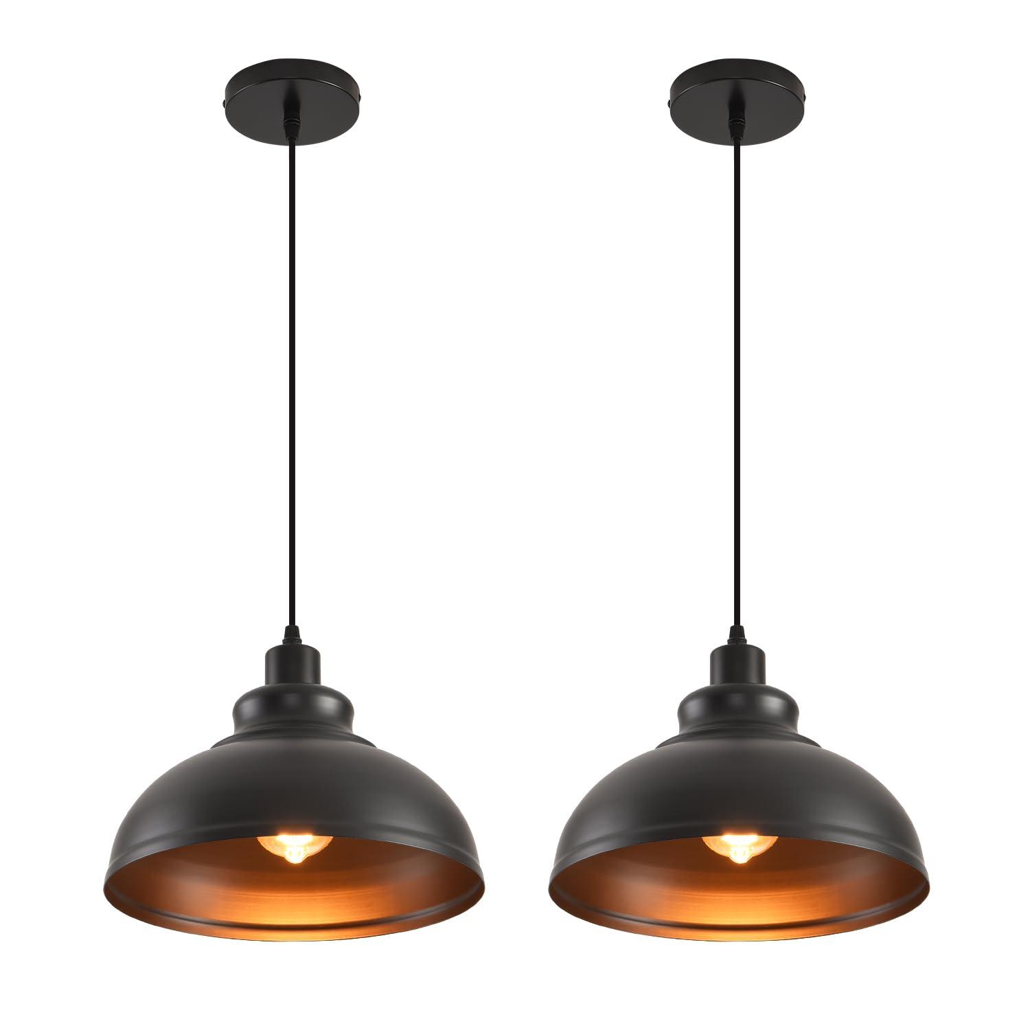 2-Pack Black Pendant Lights, 11.81'' Modern Pendant Lights Kitchen Island, Dome Large Pendant Light for Dining Room Foyer Bedroom Entryway Hallway Light Fixtures