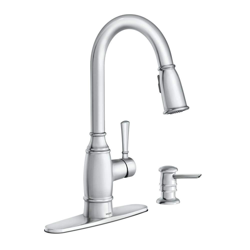 MOEN Noell Single-Handle Pull-Down Sprayer Kitchen Faucet with Reflex and Soap Dispenser in Chrome