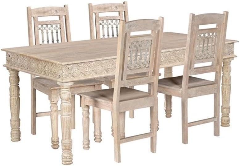Taran Designs Milton 60" Carved Solid Wood Dining Table in White