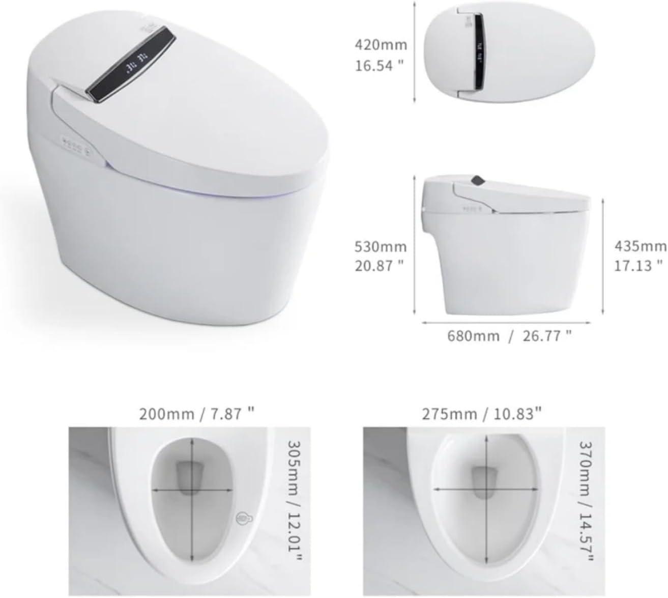 White Elongated Smart Toilet with Heated Seat and Bidet