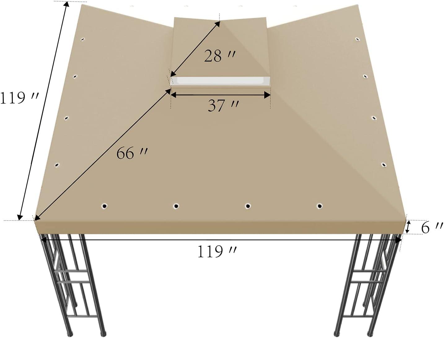 Beige Double-Tiered 10x10 FT Waterproof Gazebo Canopy Cover