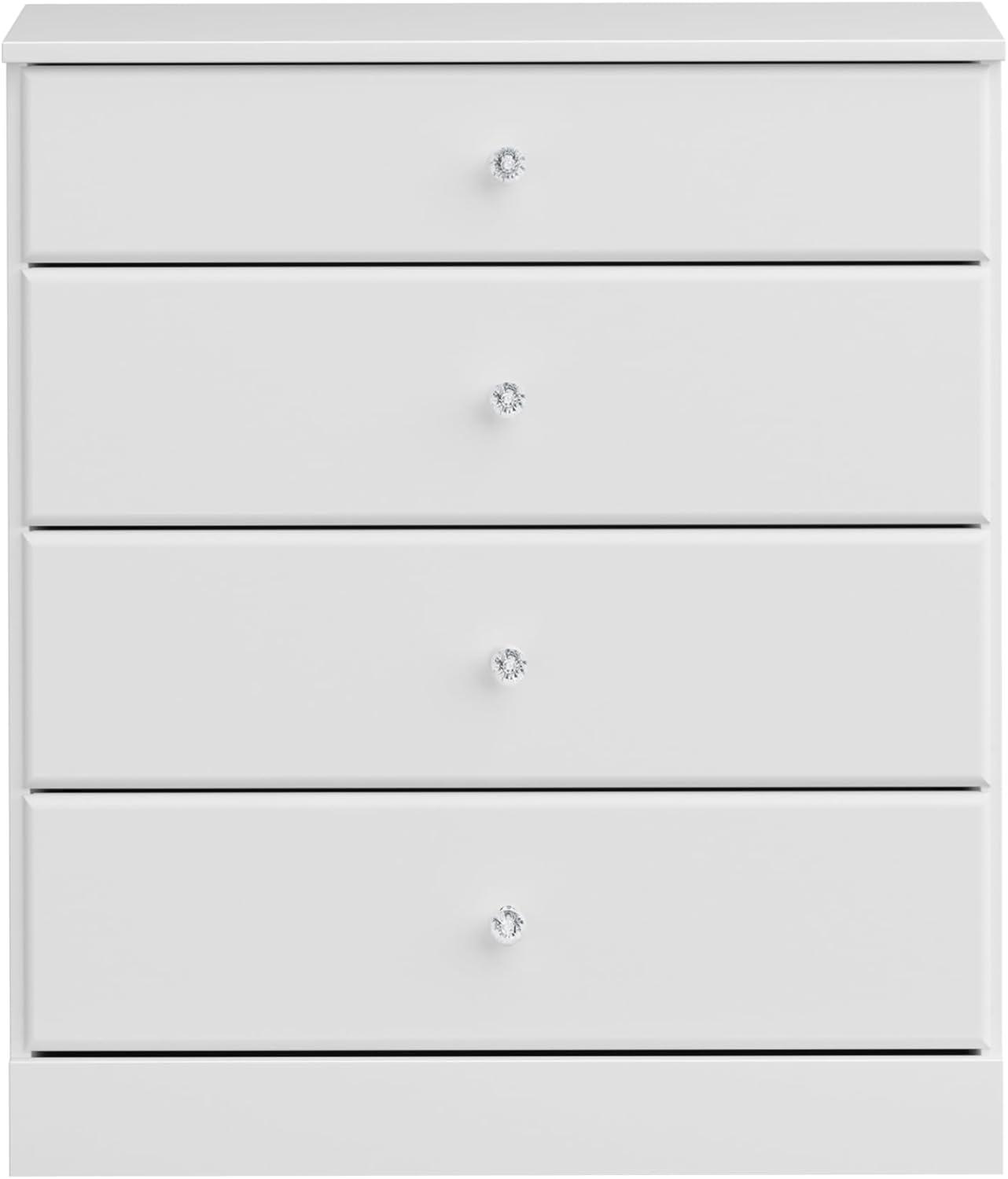 Astrid Crystal White 4-Drawer Vertical Dresser with Acrylic Knobs