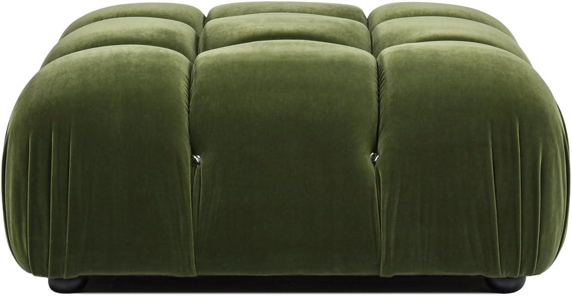 Olive Green Velvet Tufted Modular Cocktail Ottoman