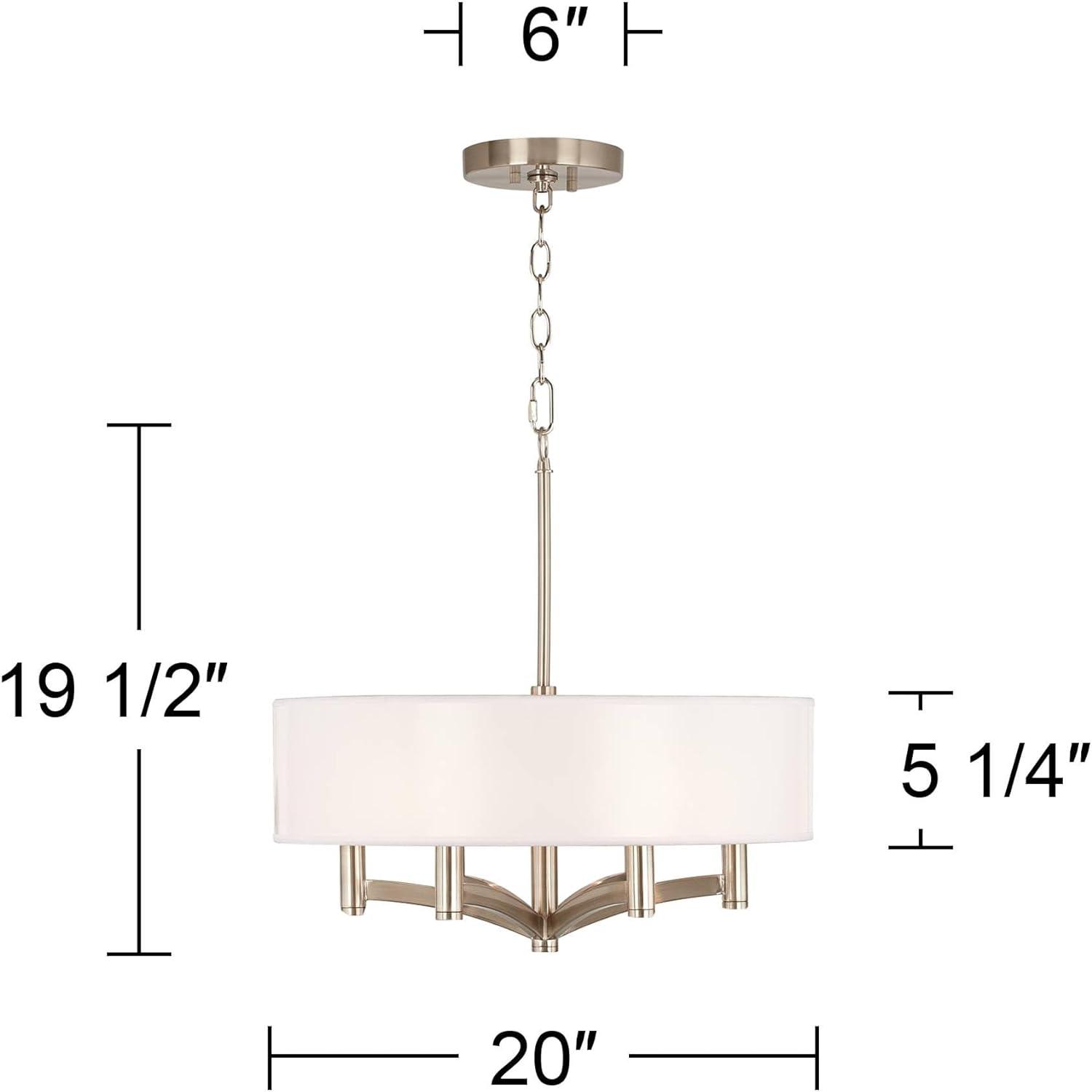 Brushed Nickel 20" Modern Cream Drum Shade Pendant Chandelier