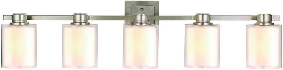 Design House 556175 Oslo Traditional 5-Light Indoor Dimmable Bathroom Vanity Light with Double Glass Shades for Over the Mirror, Satin Nickel