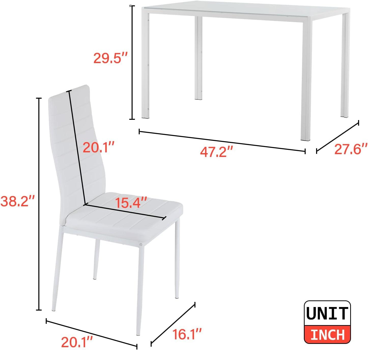 PayLessHere Dining Table Set Glass for Small Spaces Kitchen Table and Chairs for 4 Table with Chairs Home Furniture Rectangular Modern, White Glass