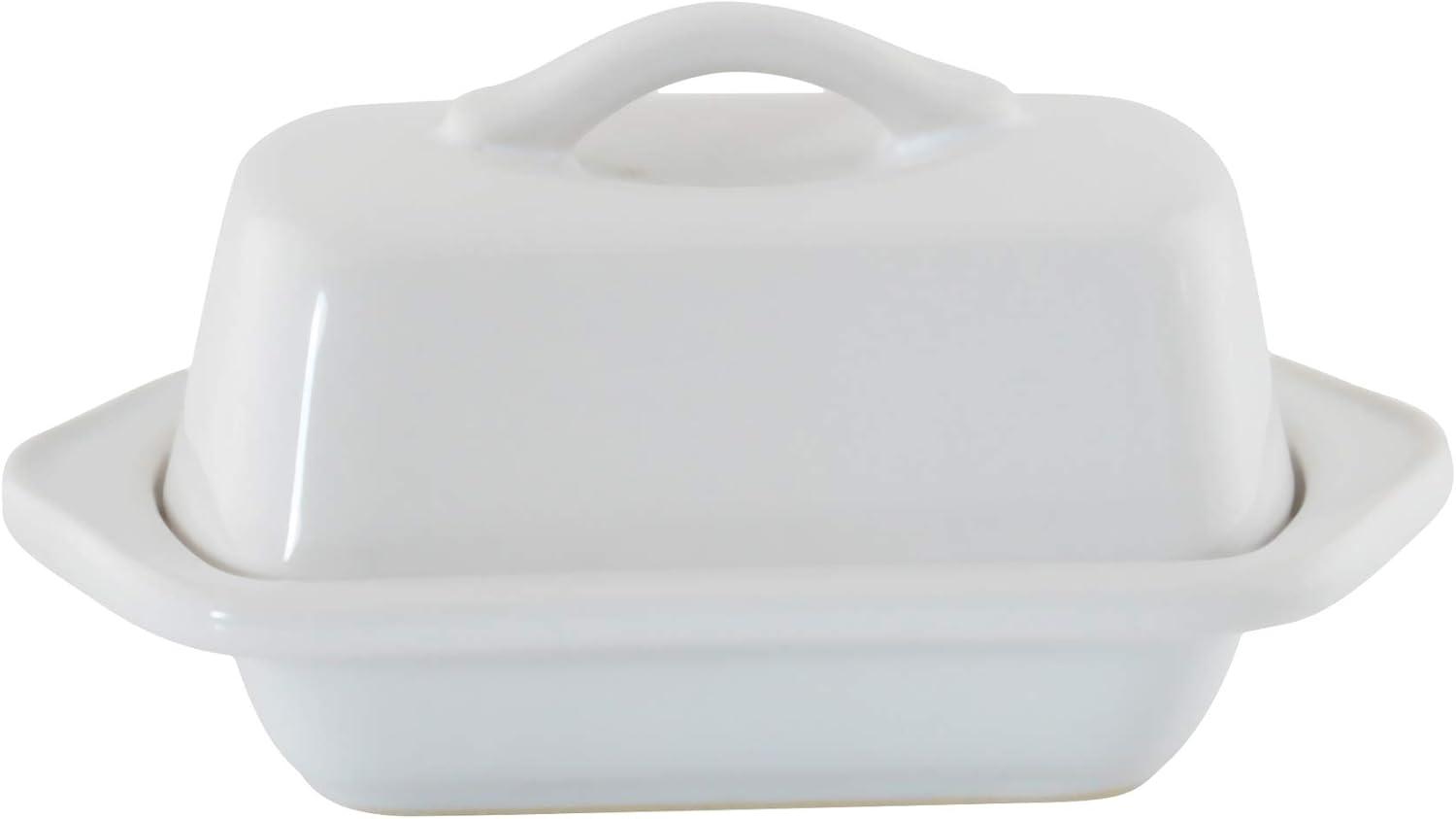 White Mini Stoneware Butter Dish with Lid