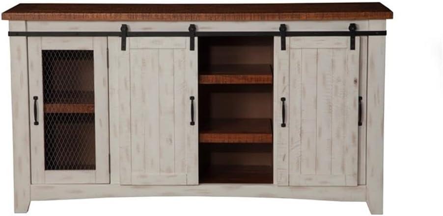 Taos 65" Solid Wood TV Stand Antique White and Honey Finish - Martin Svensson Home