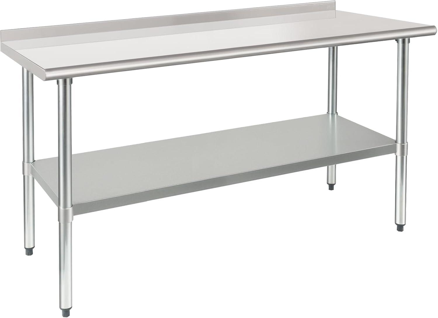 HARDURA Stainless Steel Table Prep & Work Table 24 x 60 Inches NSF Heavy Duty Commercial with Undershelf and Backsplash for Restaurant Kitchen Home and Hotel