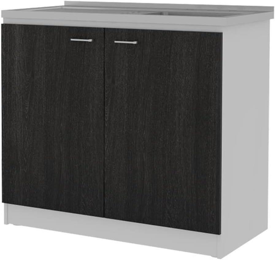 Napoles Utility Sink Cabinet With Integrated Steel Sink, Dark Walnut Frame