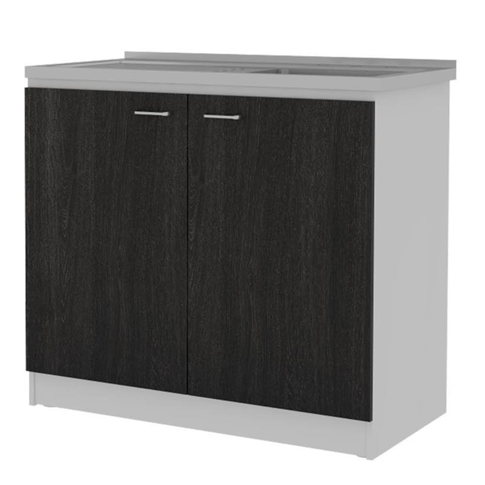 Napoles Utility Sink Cabinet With Integrated Steel Sink, Dark Walnut Frame