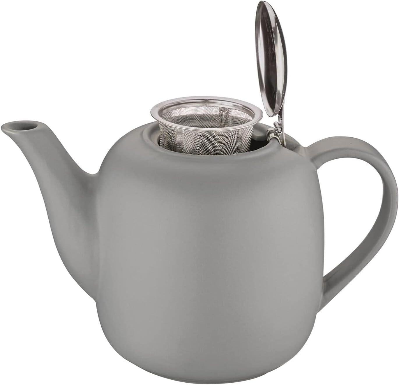 Gray Ceramic Teapot with Stainless Steel Lid, 50 fl. oz.