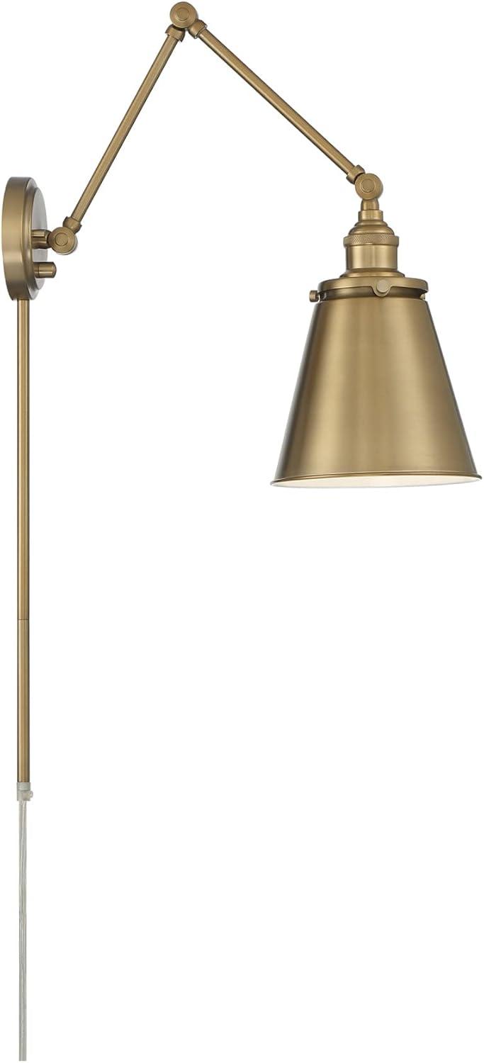 Bayard 13'' Burnished Brass Swing Arm Wall Lamp with Direct and Plug-In Options