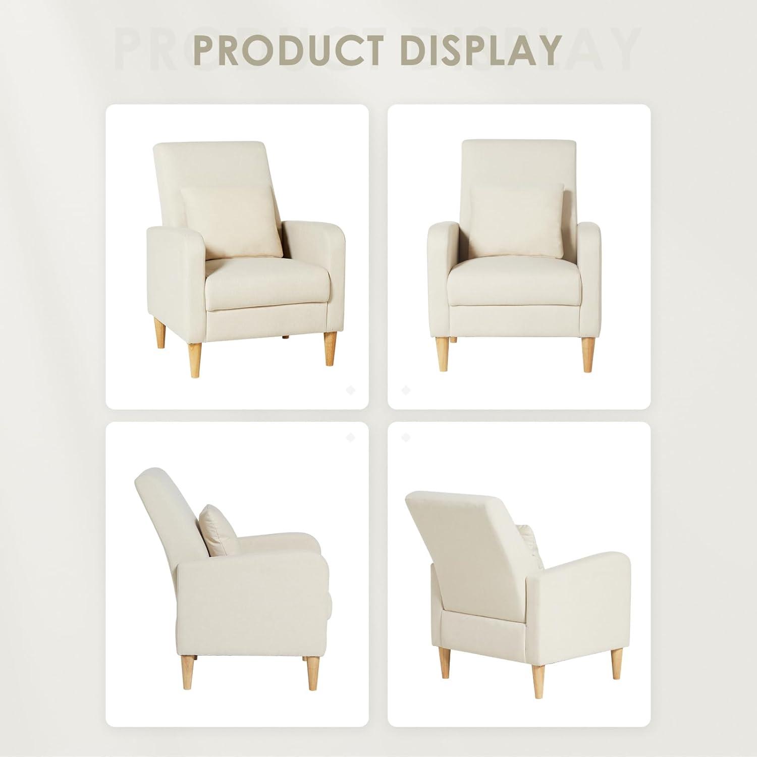 Hokku Designs Modern Upholstered Accent Chair Armchair with Pillow, Fabric Reading Living Room Side Chair,Single Sofa with Lounge Seat and Wood Legs,