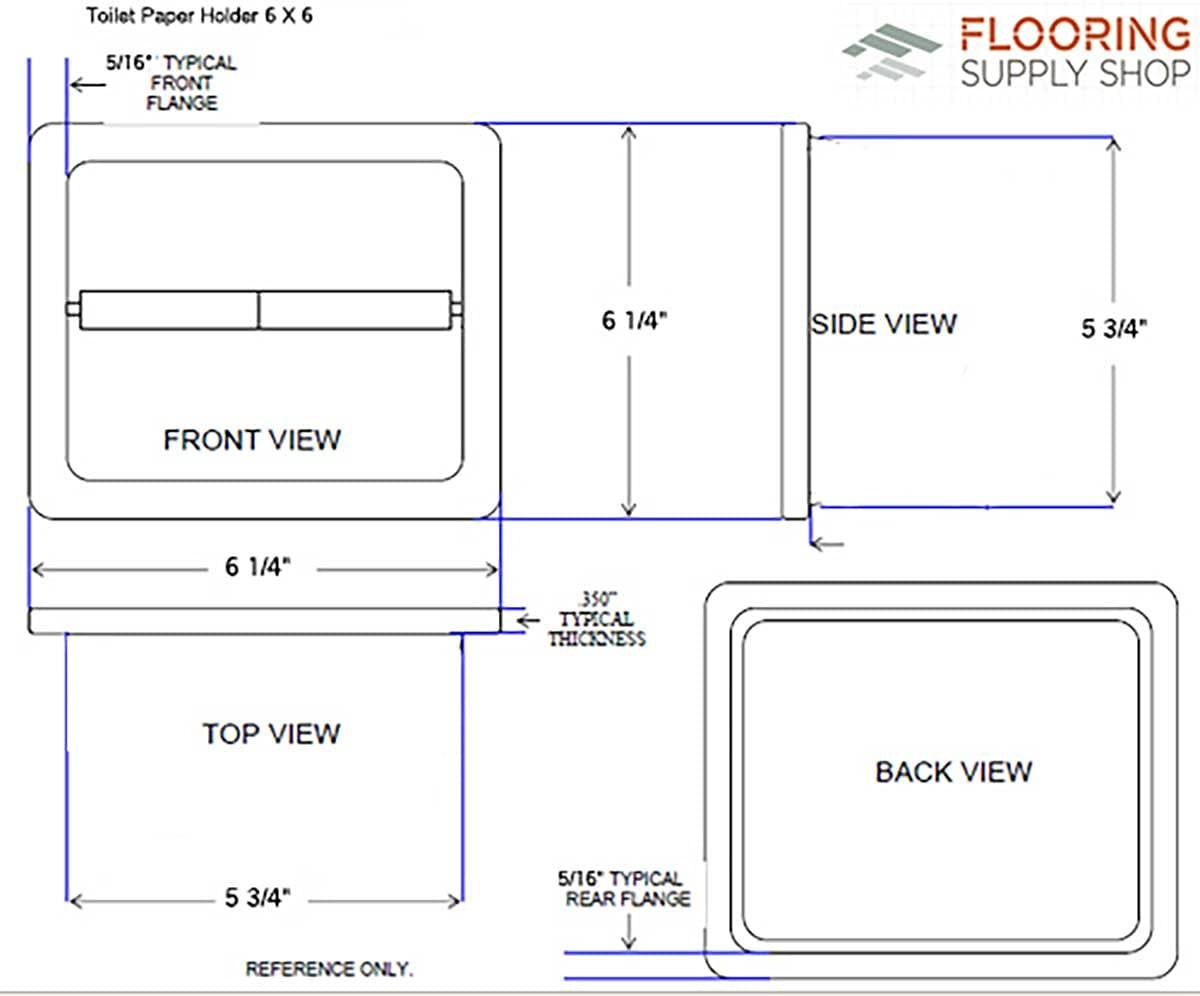 Porcelain Recess Niche Tissue Toilet Paper Holder - White Glossy - Approx 6"x6" - Bathroom Shower Premade