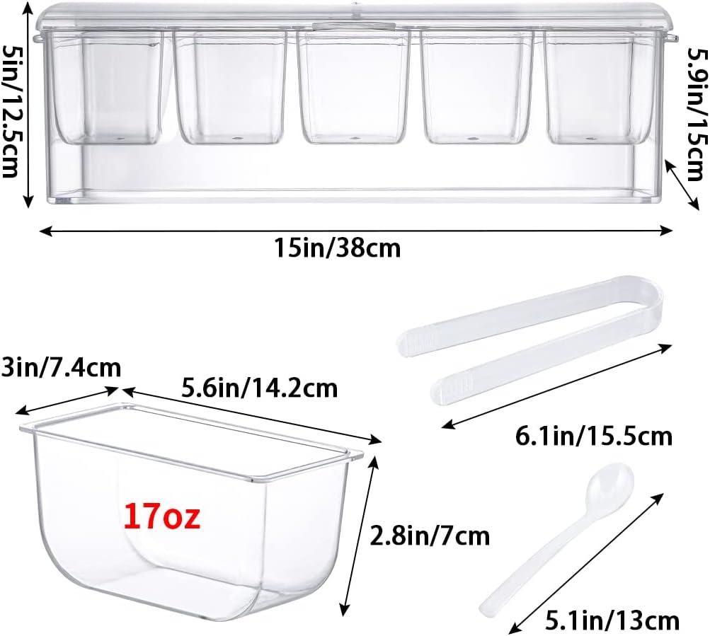 MOLIGOU Chilled Condiment Server with Lid, Chilled Condiment Tray with 5 Removable Compartments, Ice Condiment Serving Containers
