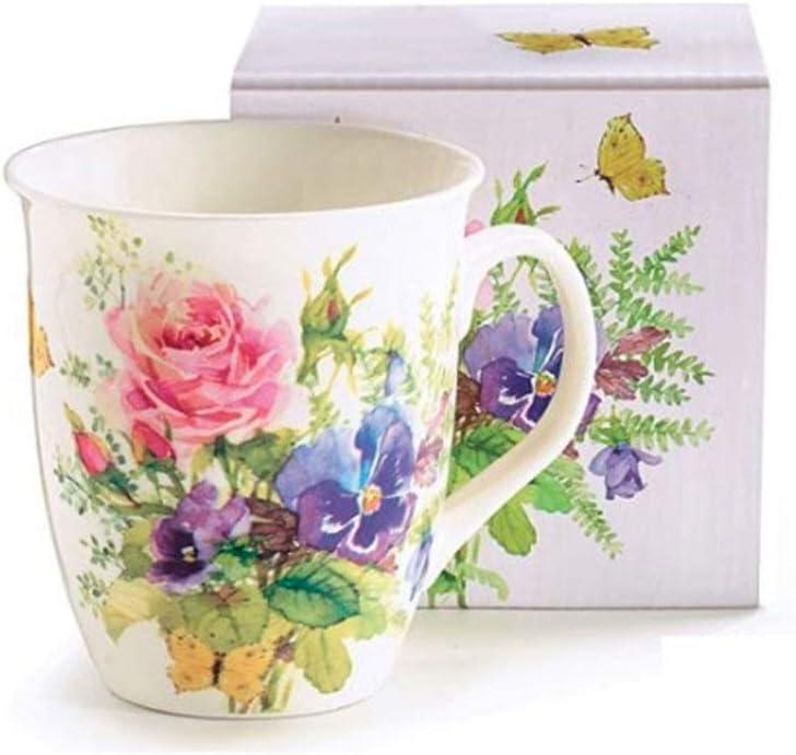 White Floral Ceramic Mug with Handle, 16 oz