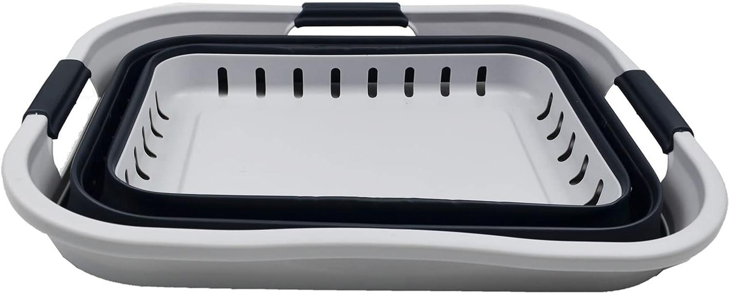 SAMMART 30L (8 gallon) Collapsible 3 Handled Plastic Laundry Basket, Grey/Slate Grey