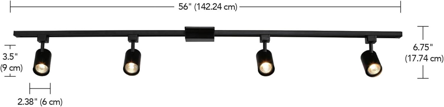 Matte Black 56" Metal Track Lighting Kit with 4 Cylindrical Shades