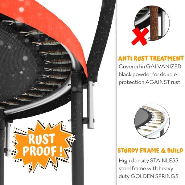 JUMPZYLLA Trampoline Outdoor 8FT 10FT 12FT 14FT 15FT 16FT with Enclosure and Ladder, ASTM Approved Recreational Trampoline for Kids and Adults, Anti-Rust Coated Frame