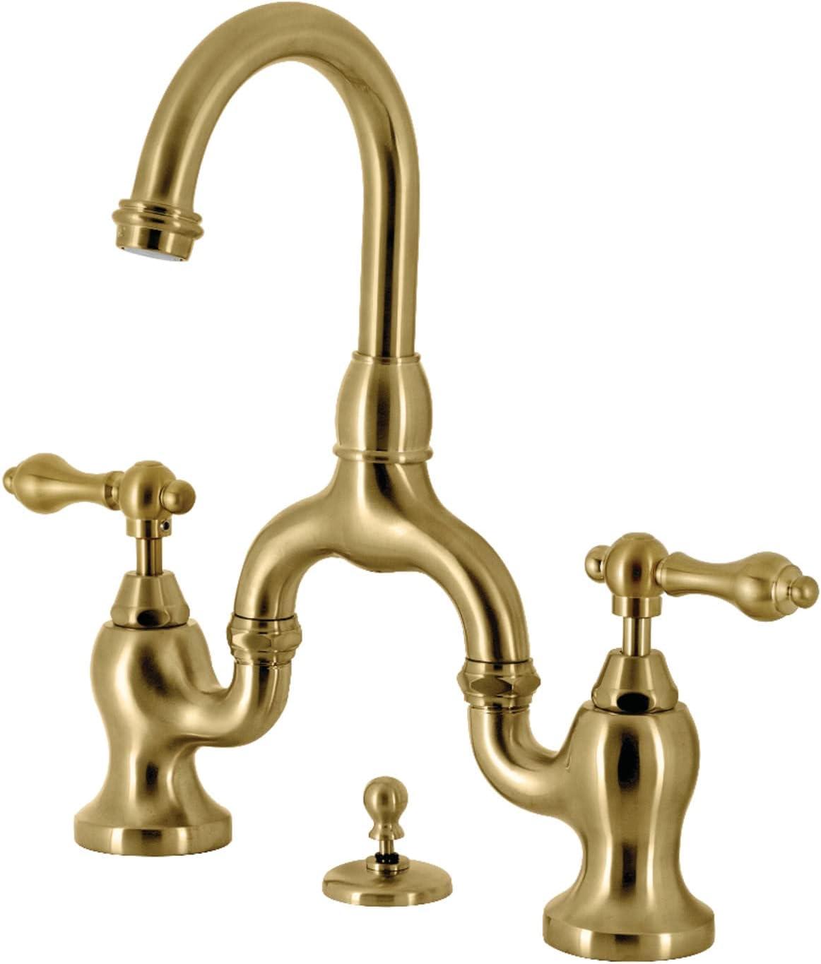 Kingston Brass English Country Two-Handle 3-Hole Deck Mount Bridge Bathroom Faucet with Brass Pop-Up