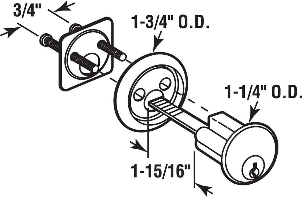 Rim Cylinder Lock, 3/4 in. Hole Center, Diecast, Brass Plated (Single Pack)