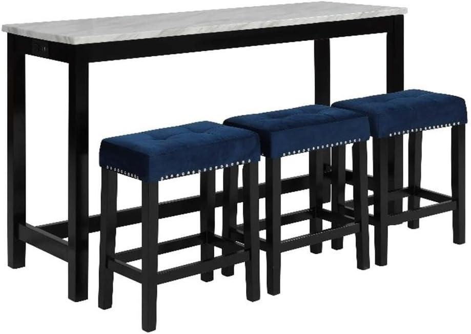 New Classic Furniture Celeste 4-Piece Faux Marble & Wood Bar Set in Blue